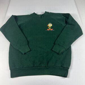 VTG 90s Warner Bros Tweety Bird Sweatshirt Ladies Small Green Faded Crewneck